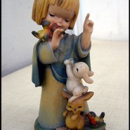 イタリア伝統工芸 アンリANRI 木彫り人形 少女と動物たち | 中古品