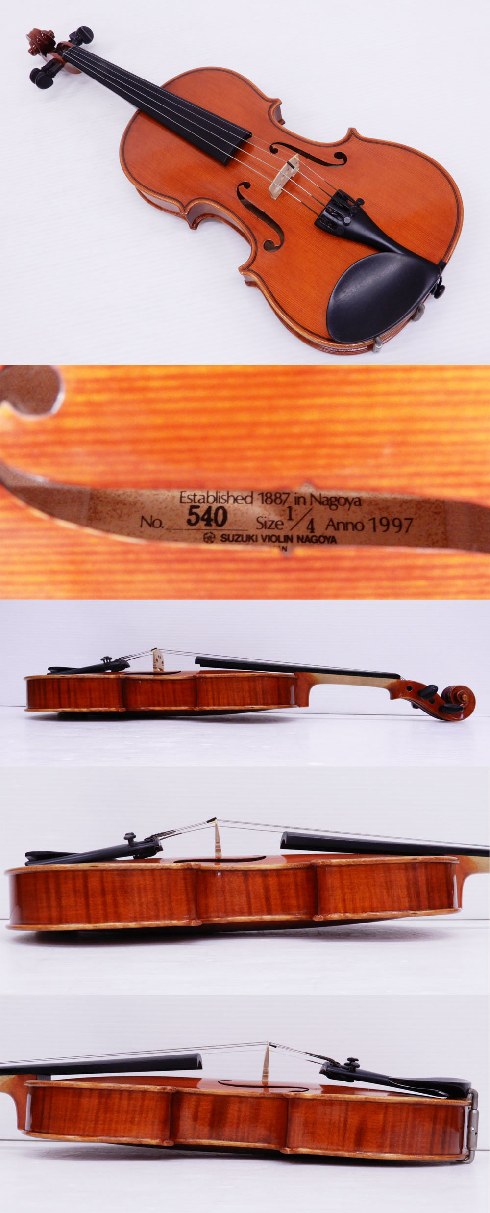 低価定番人気○ B) SUZUKI VIOLIN NAGOYA スズキ バイオリン NO.540 Size 1/4 Anno1997 弓 ケース付き ヴァイオリン 弦器 器 バイオリン