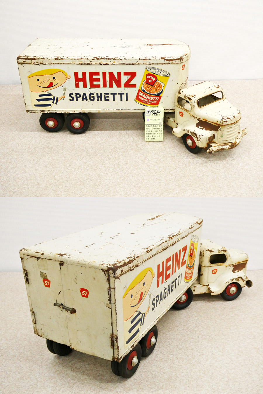 ○ビンテージ! HEINZ 57 SPAGHETTI おもちゃ 輸送 トラック ブリキ 全長約75cm ハインツ 大型トラック ミニカー 玩具