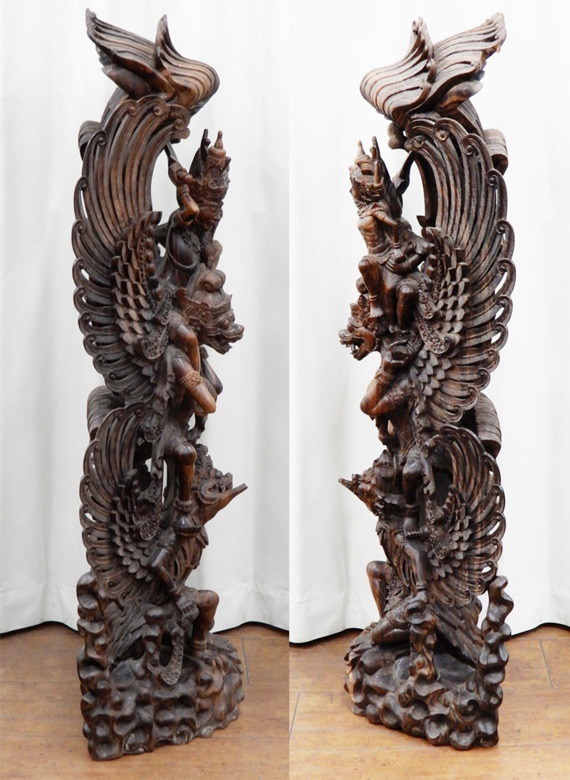 安い正本◆◎ 大型! バリ島 ガルーダ 黒檀製 古い木彫り人形 高さ101cm エスニック シンガポール アジアン雑貨 木彫り彫刻 インド神 その他