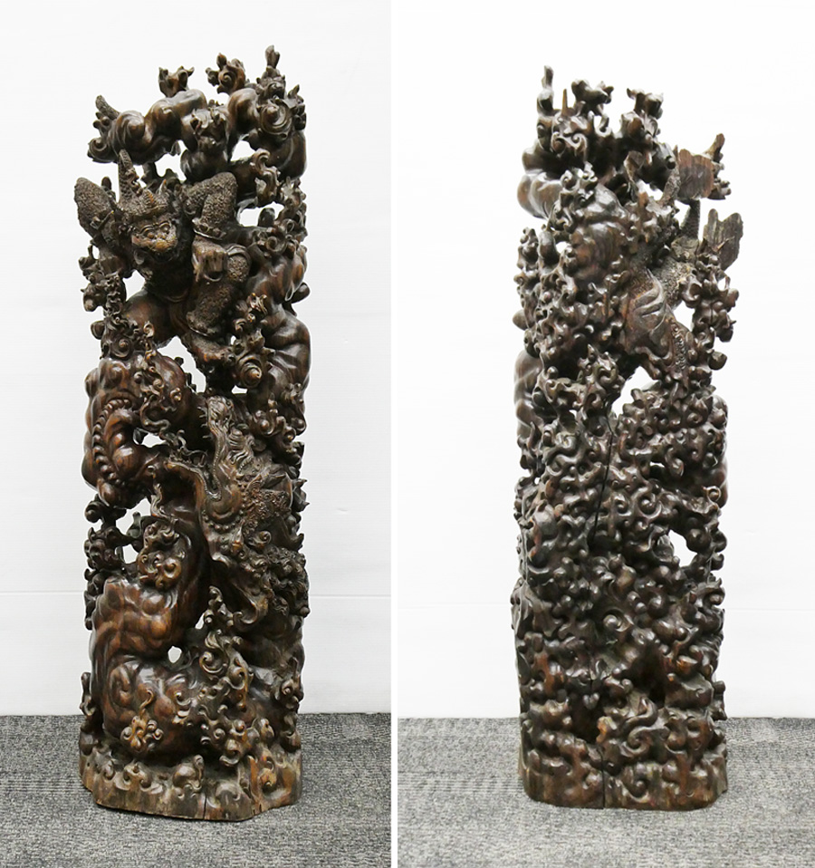 ◇ 大型! バリ島 ガルーダ 黒檀製 古い木彫り人形 高さ106cm 細密彫