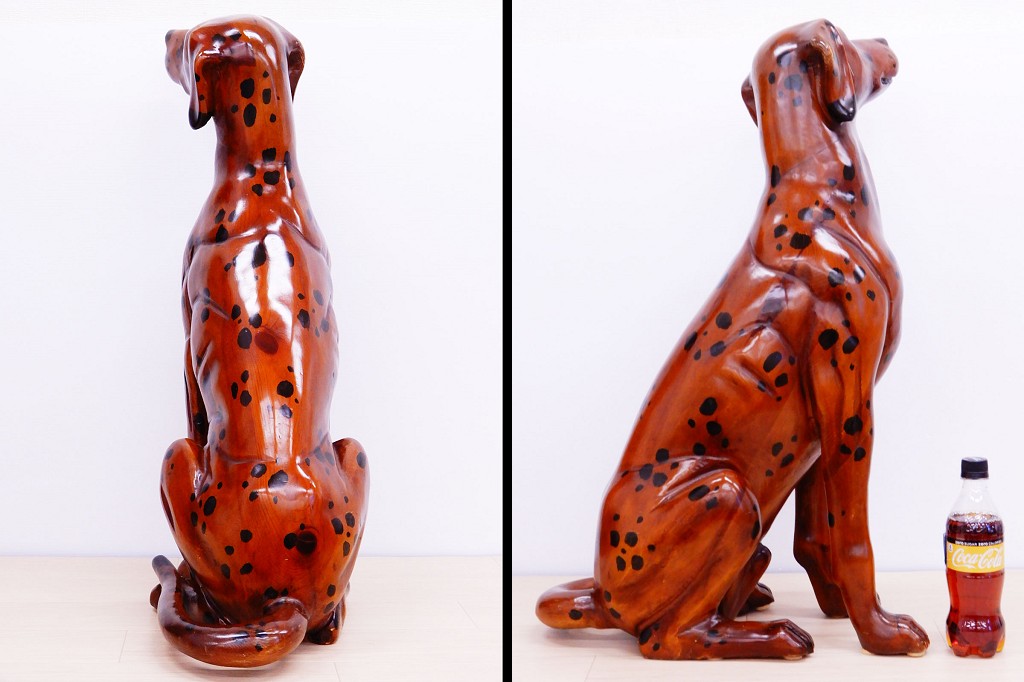 得価本物保証♯◎ 大型 木製 ダルメシアン 犬のオブジェ 全高約74cm 重量約10.8kg 大型犬 木彫り像 木彫り人形 彫像 置物 ウッドアニマル オブジェ
