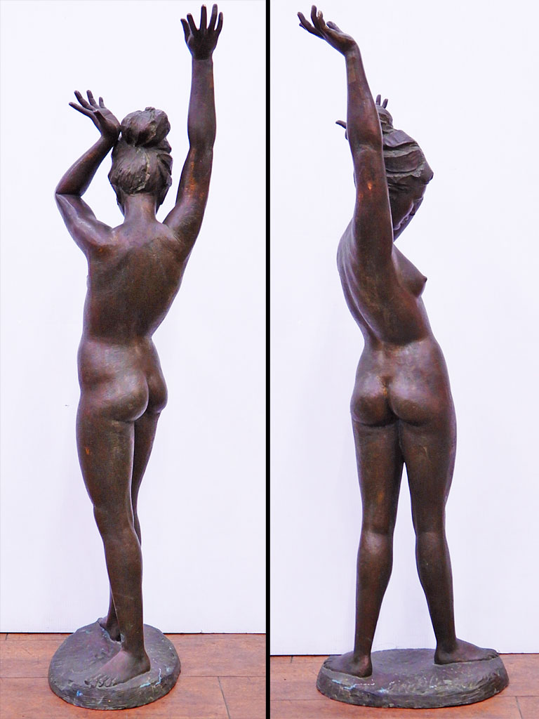 上品な♯◎[引取限定/大阪府門真市] 新谷琇紀 大型 ブロンズ像 裸婦 全高約112cm 重量約30kg 在銘 女性 銅像 彫刻 彫像 置物 オブジェ 大作 西洋彫刻