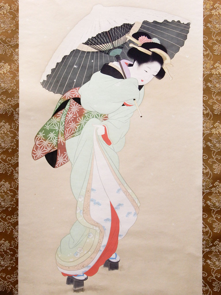 上村松園 リトグラフ 「初雪」 絵画B2523 上村淳之監修 掛け軸の通販