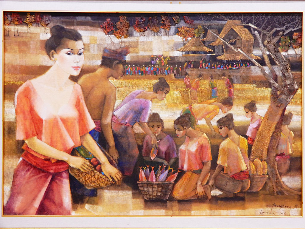 激安品♯◎海外作家 I Wayan Pengsong インドネシア・ロンボク島の市場 肉筆 油彩 人物画 約P30号 在銘 額装入り 作品証明書付き ワヤン・ペンソ 人物画
