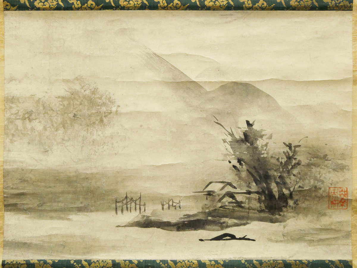 豊富な正規品雪村周継　肉筆　掛軸　日本画　水墨画　室町時代　印一致 人物、菩薩