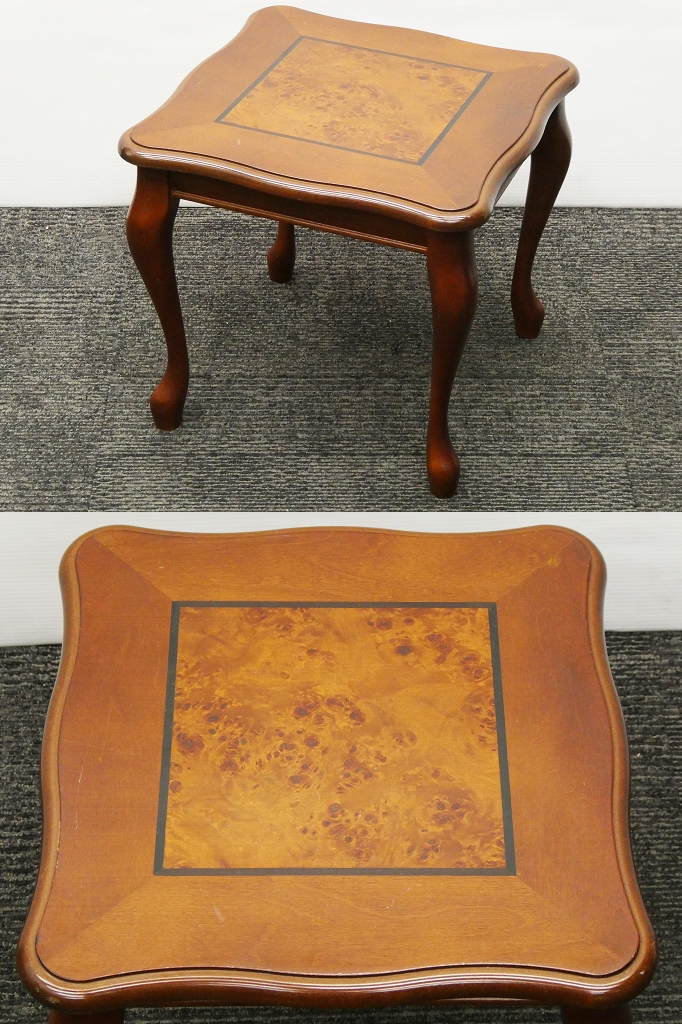 ♯ 木製 3連 木象嵌風 ネストテーブル 3つ入れ子式 サイド