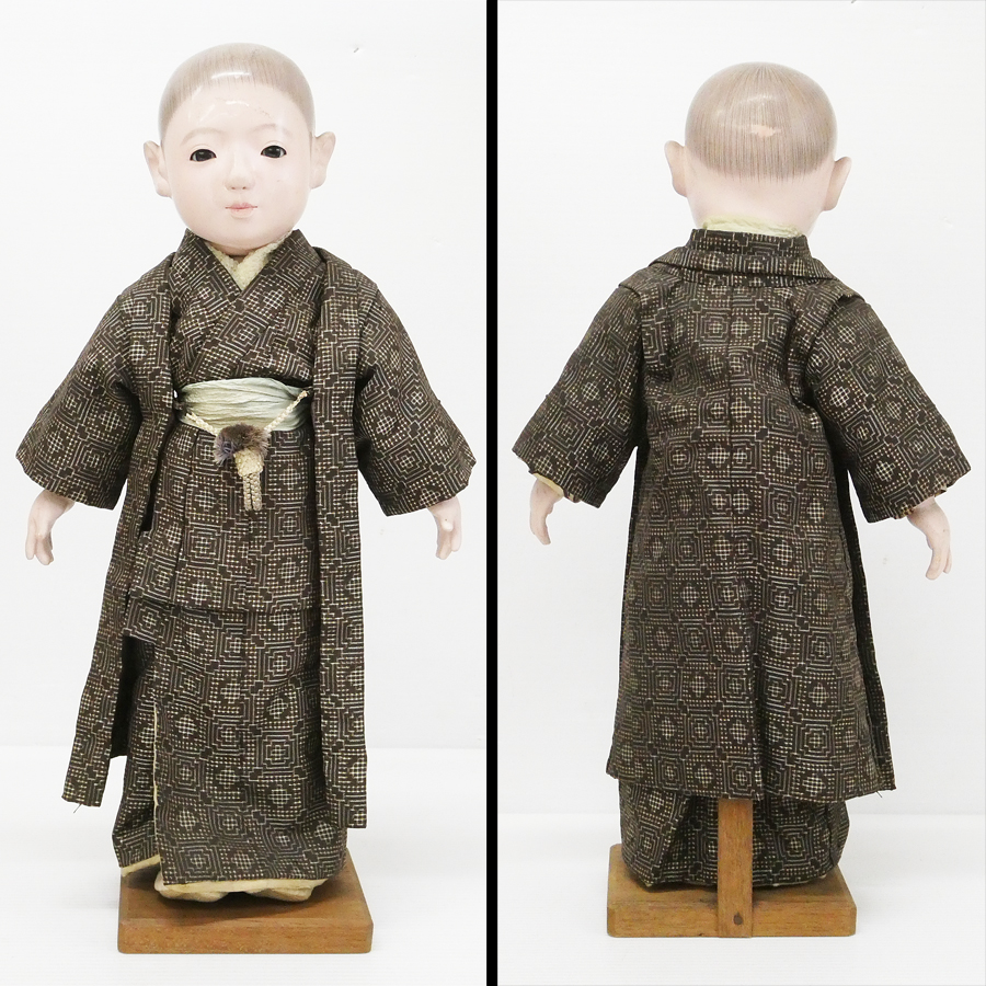 ♯1) 希少レア! 一龍斎 市松人形 男の子 全高約41cm ガラスケース付き 被服 在銘 着物 子供 和服人形 日本人形 昭和レトロ 時代物