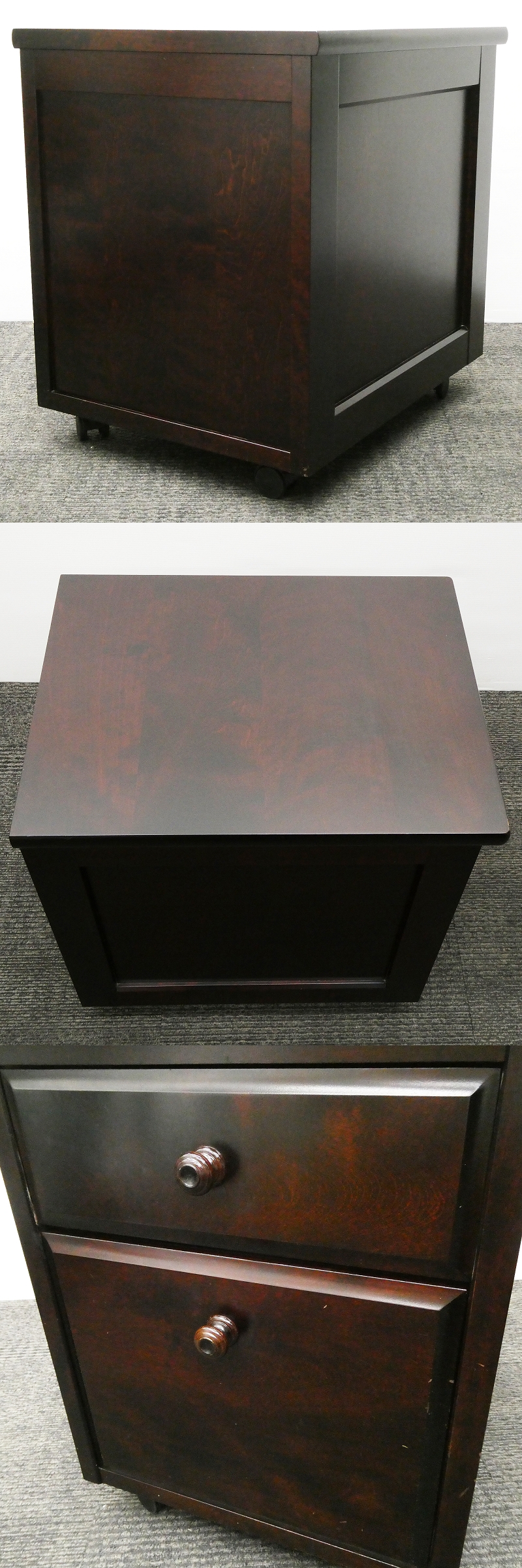 ♯3) 北海道民芸家具 デスクワゴン 2段 樺無垢材 キャスター付き 袖机 脇机 引出し収納 サイドチェスト 和モダン 飛騨産業 ホクミン