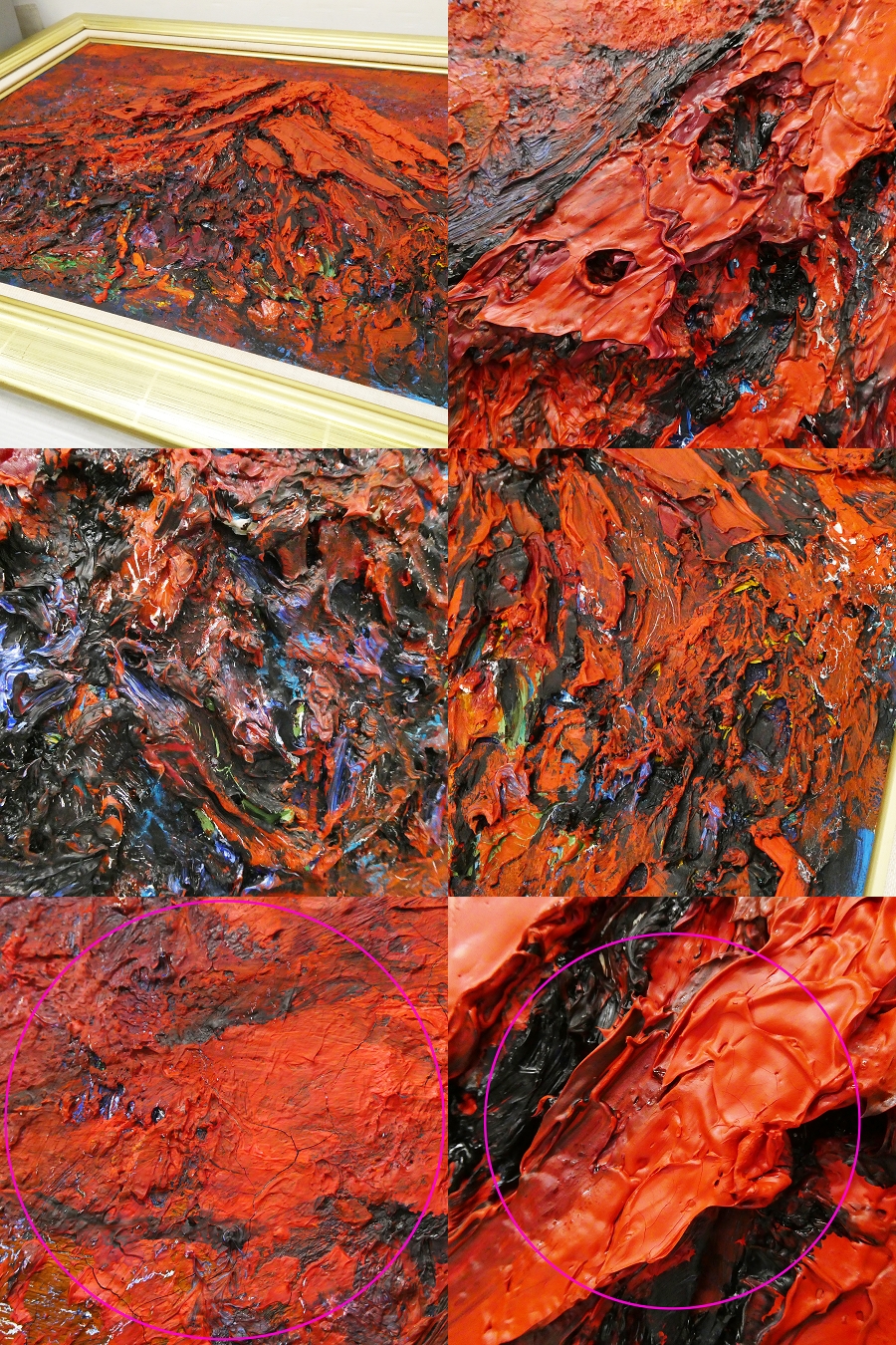 ♯ 極厚塗り!! 山田保子 赤富士 肉筆 油彩 風景画 F15号 在銘 額装入り