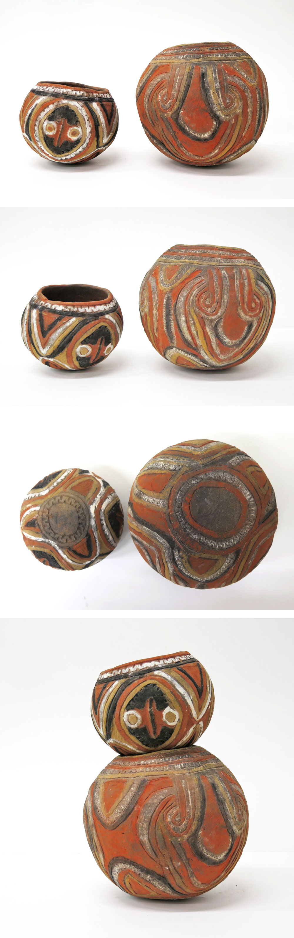 国産最新品◎B） パプアニューギニア アベラム族 彩色土器 儀式用 ボウル / 2点セット / Abelam Bowl プリミティブアート 民族美術 置物 オブジェ 土器